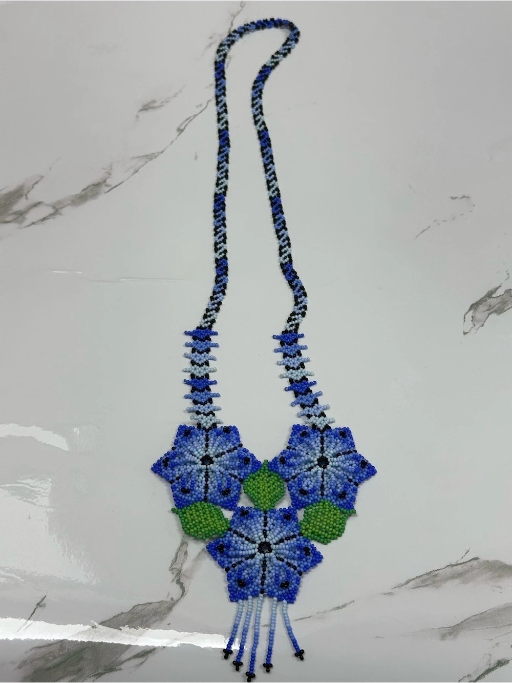 Beaded Floral Necklace in Blue & Green